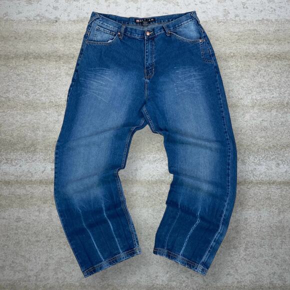 Vintage Skater Wide Leg Jeans Def Jam Medium Wash Baggy Denim Embroidered Y2K - Picture 2 of 5